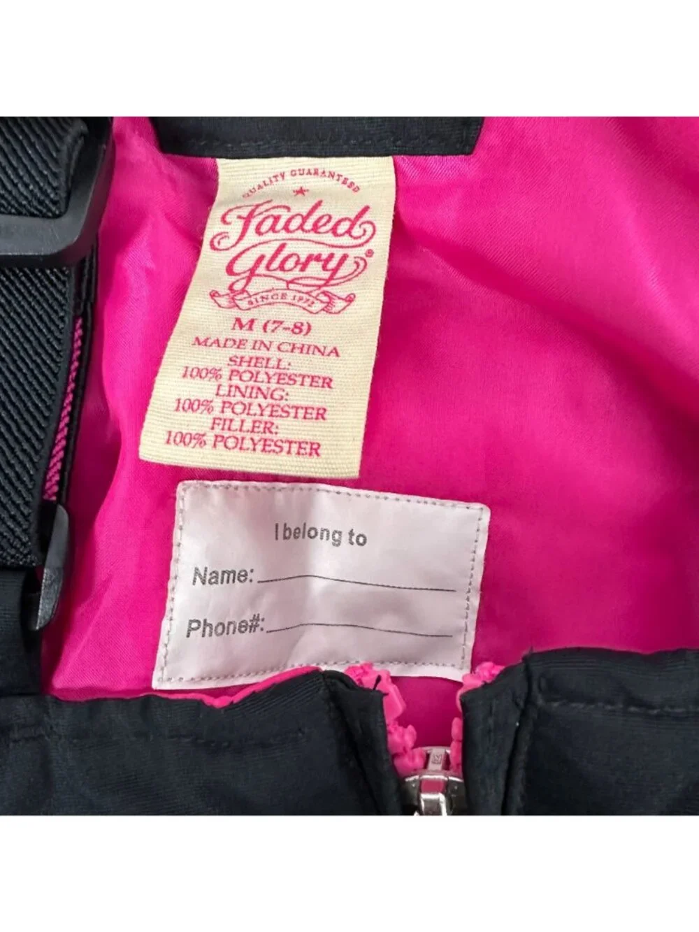 Faded Glory Kids Snow Bib Overalls M Black Pink Waterproof Ski Pants Adjustable